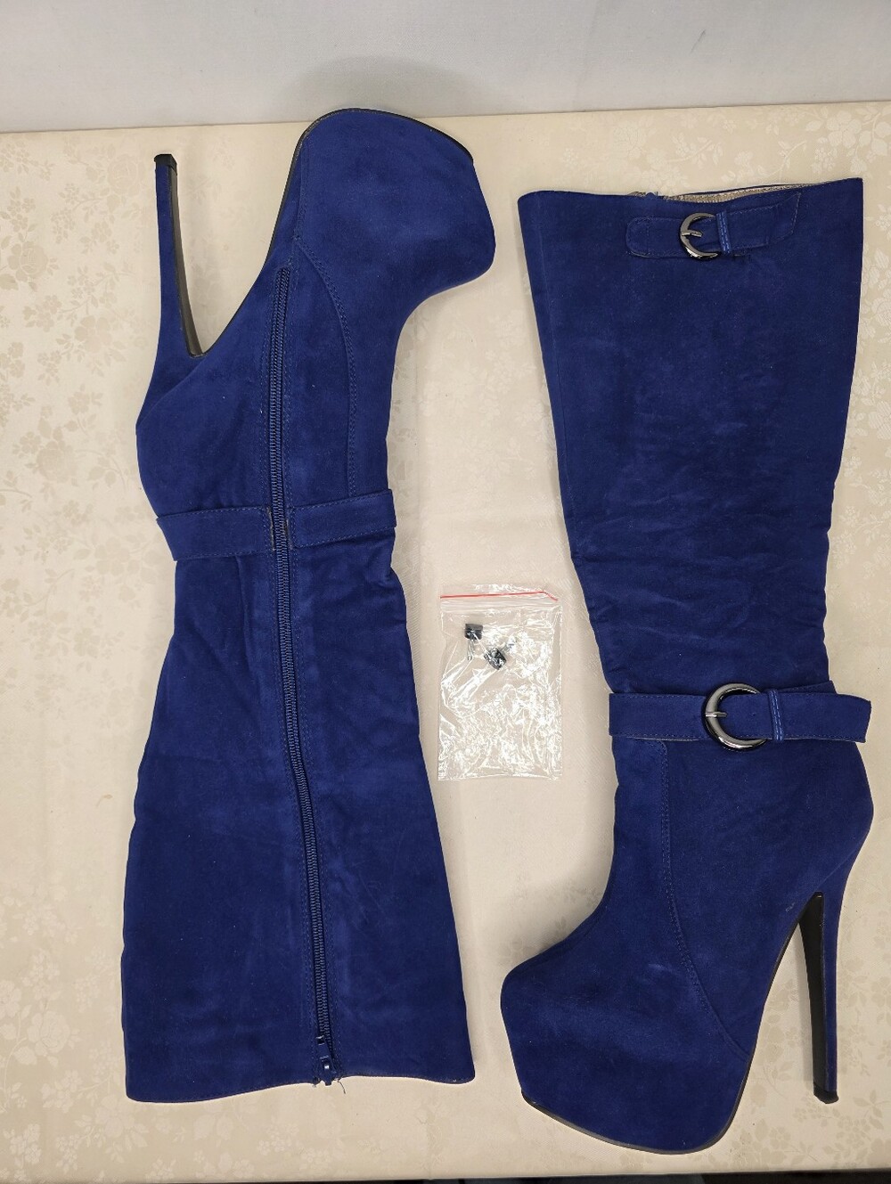 AMI Clubwear Royal Blue Suede Platform High Heel Knee High Boots Sz 7.5